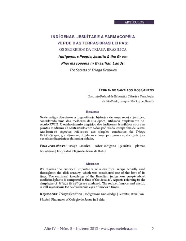 (PDF) Indígenas, Jesuítas e a Farmacopéia Verde Das Terras Brasileiras ...