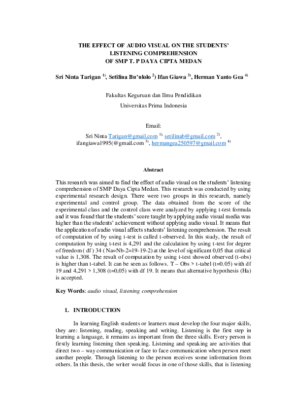 (PDF) The Effect of Audio Visual on the Students’ Listening ...