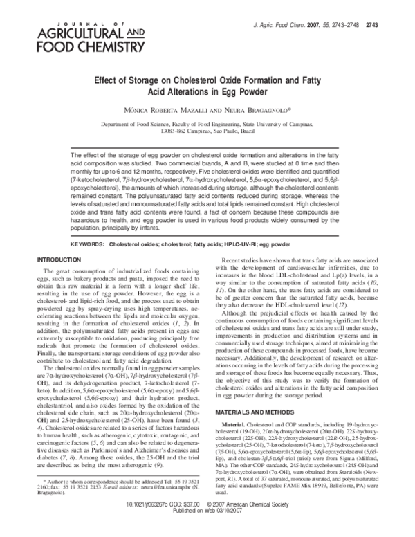 (PDF) Effect of Storage on Cholesterol Oxide Formation and Fatty Acid ...