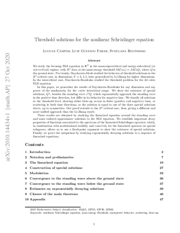 (PDF) Threshold solutions for the nonlinear Schrödinger equation