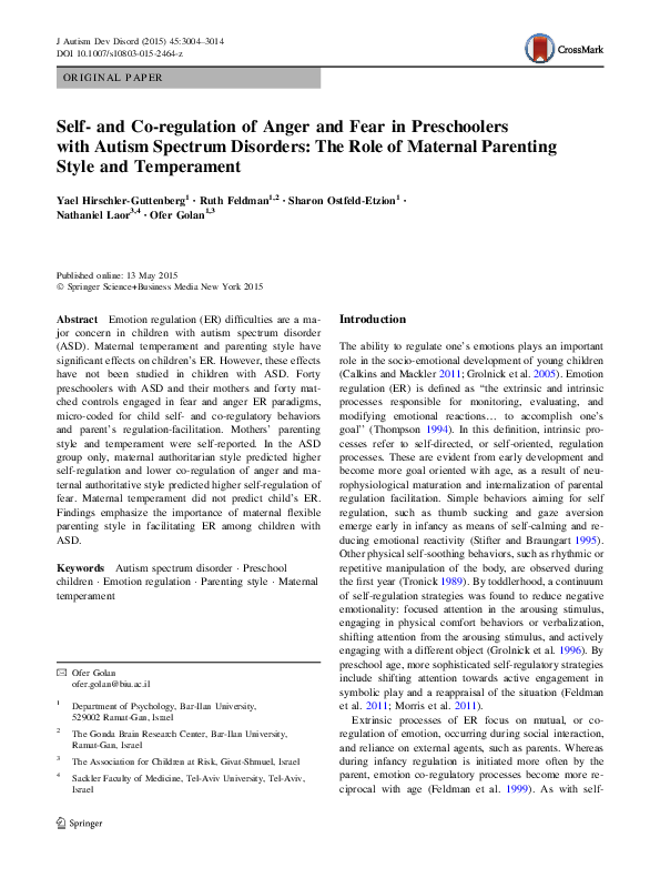 (PDF) Self- and Co-regulation of Anger and Fear in Preschoolers with ...