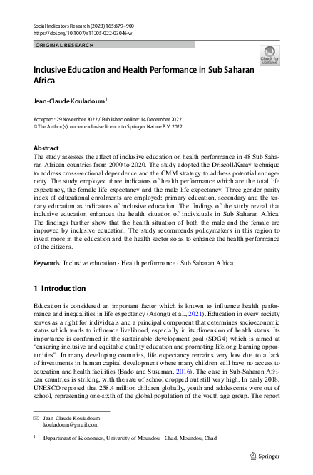 (PDF) Inclusive Education and Health Performance in Sub Saharan Africa