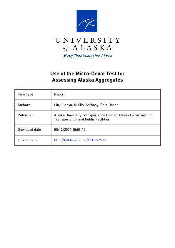 (PDF) Use of the micro-deval test for assessing Alaska aggregates ...