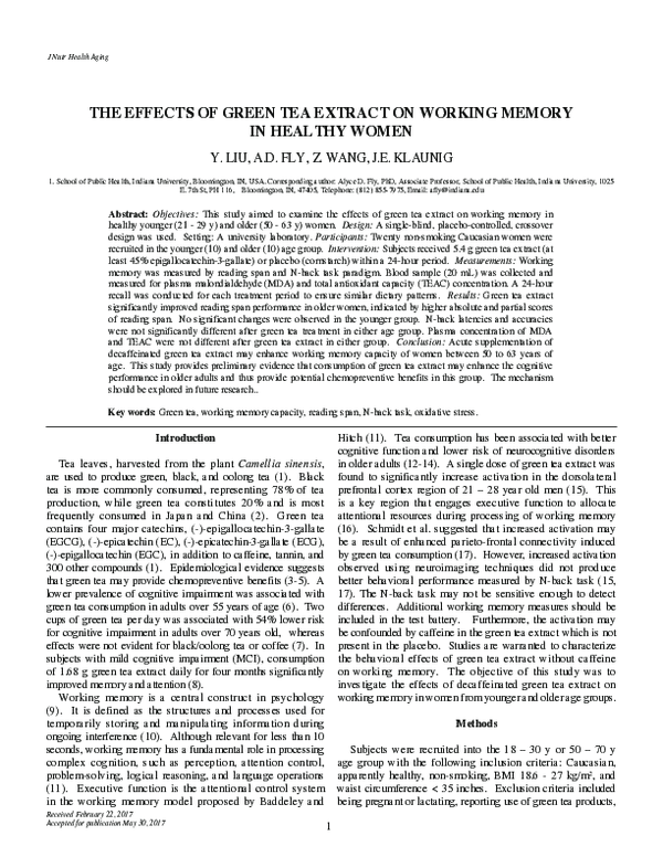 (PDF) The Effects of Green Tea Extract on Working Memory in Healthy Women