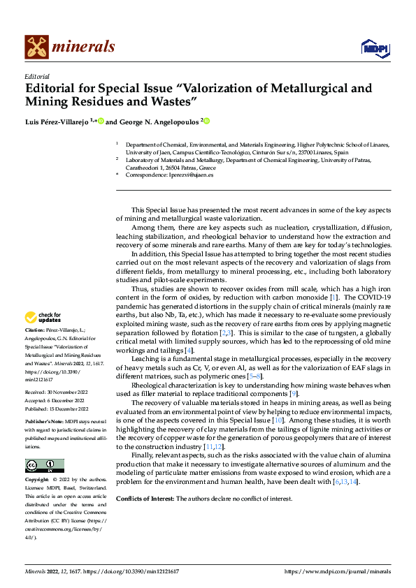 (PDF) Editorial for Special Issue “Valorization of Metallurgical and ...