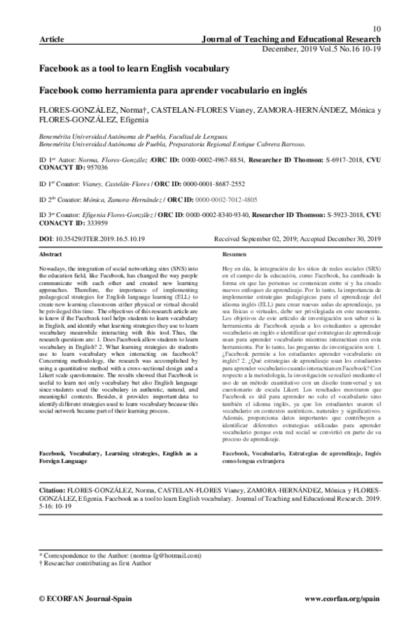 (PDF) Facebook as a tool to learn English vocabulary