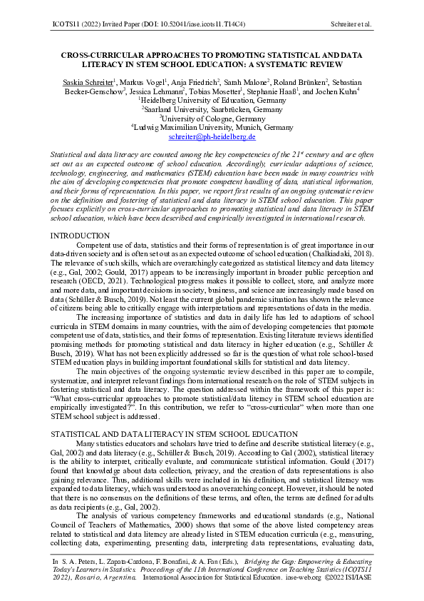 (PDF) Cross-Curricular Approaches to Promoting Statistical and Data ...