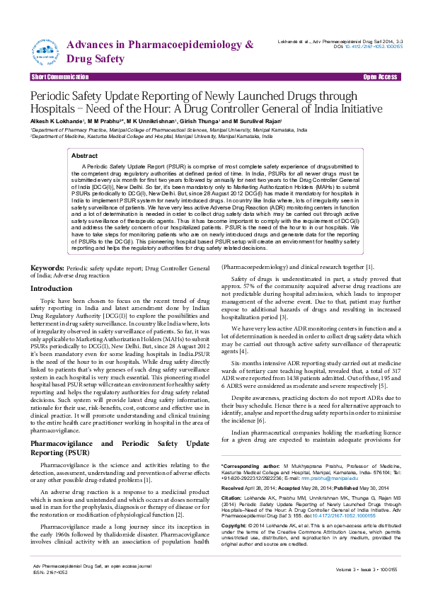 (PDF) Periodic Safety Update Reporting of Newly Launched Drugs through ...