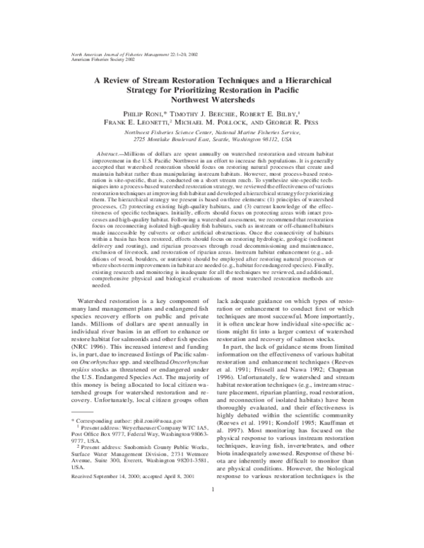 (PDF) A Review of Stream Restoration Techniques and a Hierarchical ...