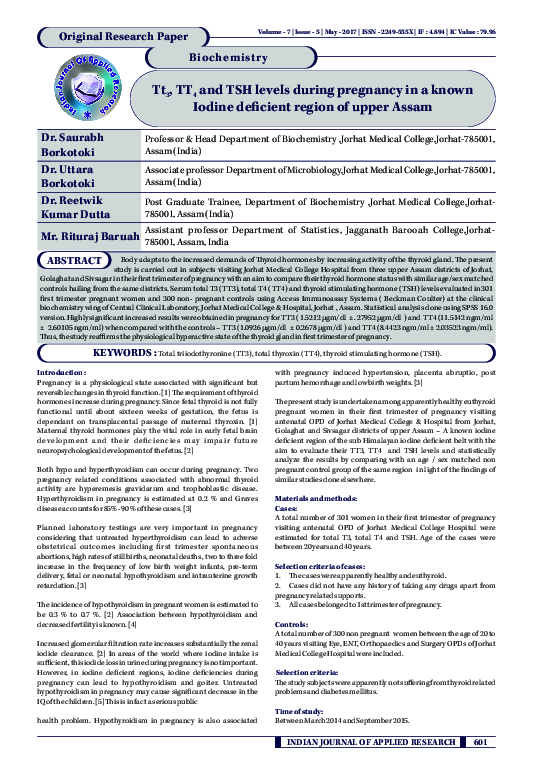 (PDF) Tt , TT and TSH levels during pregnancy in a known 3 4 Iodine
