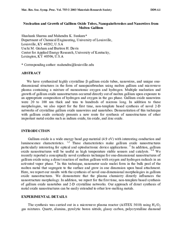 (PDF) Nucleation and Growth of Gallium Oxide Tubes, Nanopaintbrushes ...