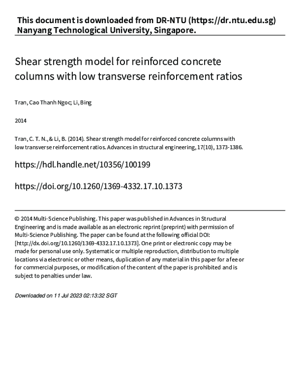 (PDF) Shear Strength Model for Reinforced Concrete Columns with Low ...
