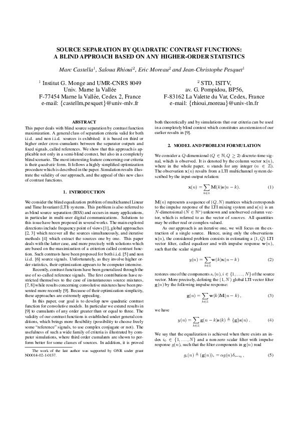 (PDF) Source separation by quadratic contrast functions: a blind ...