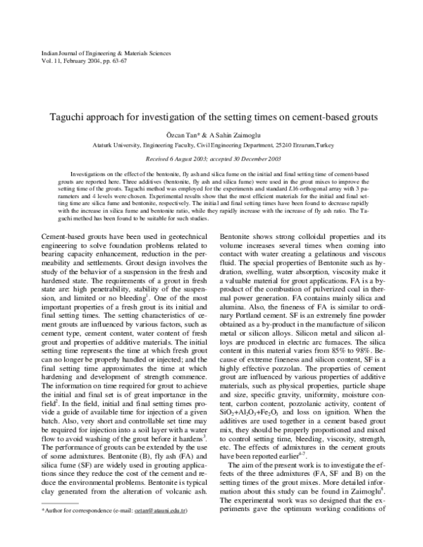 (PDF) Taguchi approach for optimization of the bleeding on cement-based ...
