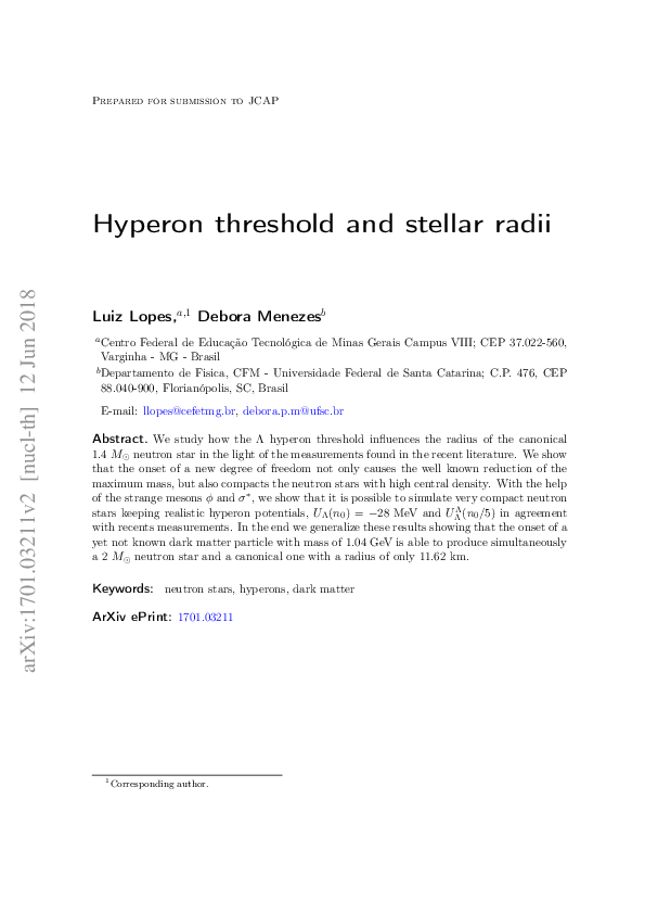 (PDF) Hyperon threshold and stellar radii