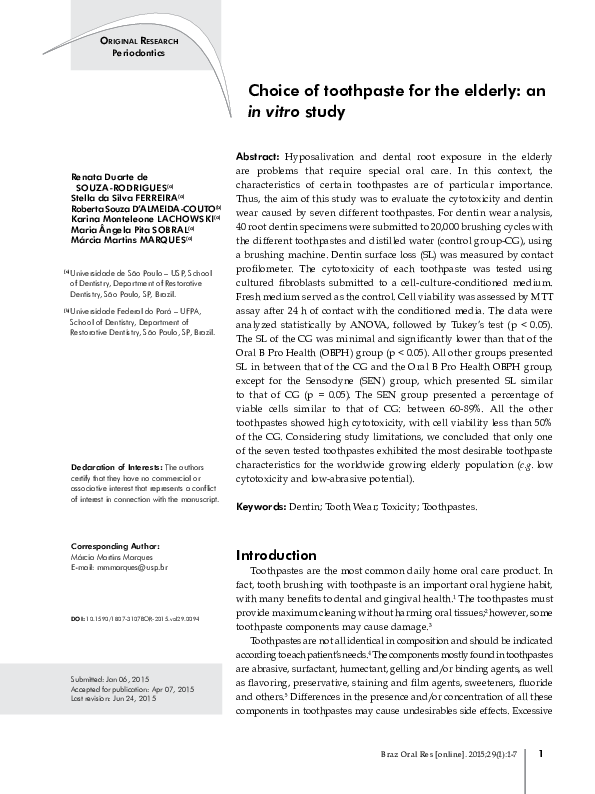 (PDF) Choice of toothpaste for the elderly: an in vitro study