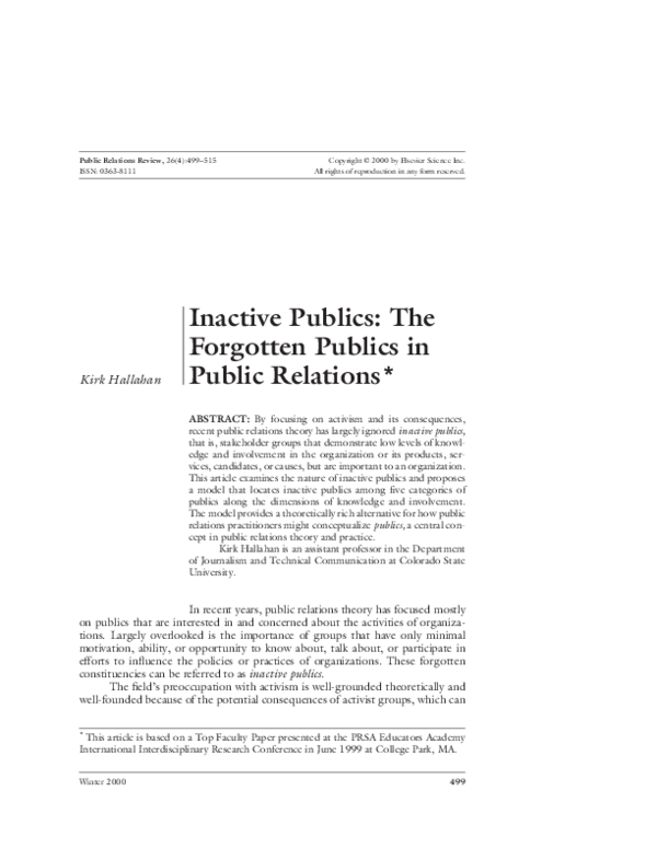 (PDF) Inactive publics the publics in public relations ∗