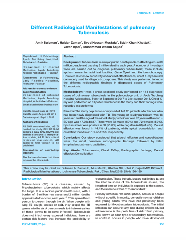 (PDF) Different Radiological Manifestations of pulmonary Tuberculosis
