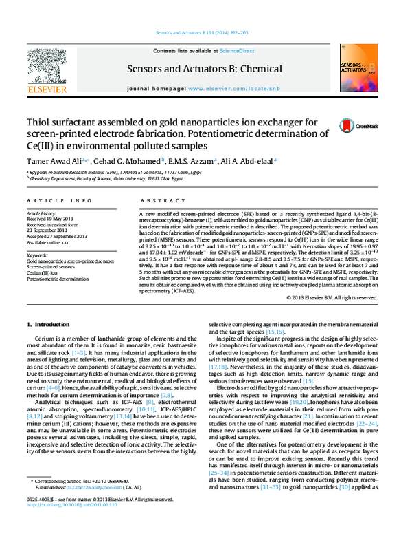 (PDF) Thiol surfactant assembled on gold nanoparticles ion exchanger ...