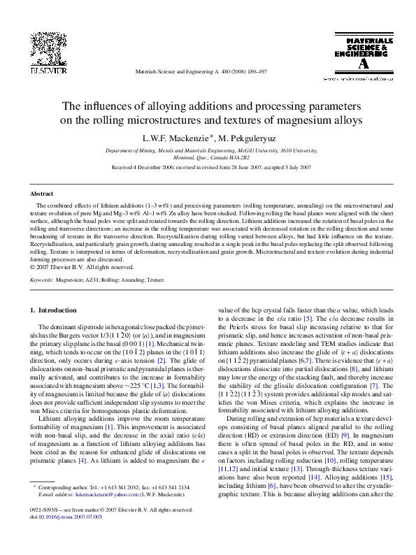 (PDF) The influences of alloying additions and processing parameters on ...