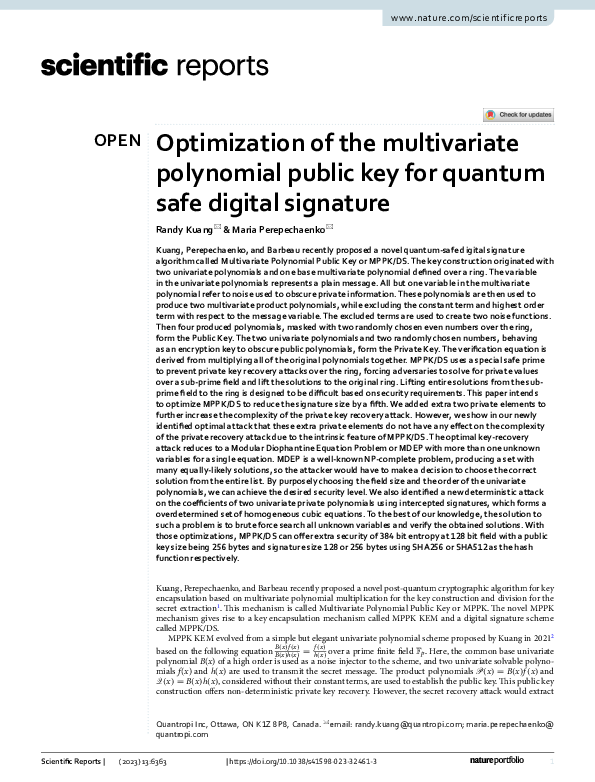 (PDF) Optimization of the multivariate polynomial public key for ...
