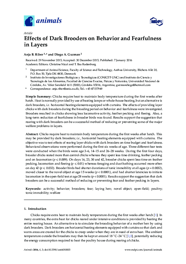 (PDF) Effects of Dark Brooders on Behavior and Fearfulness in Layers