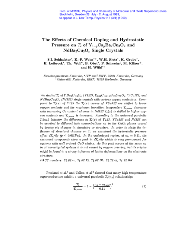 (PDF) The effects of chemical doping and hydrostatic pressure on {Tc ...