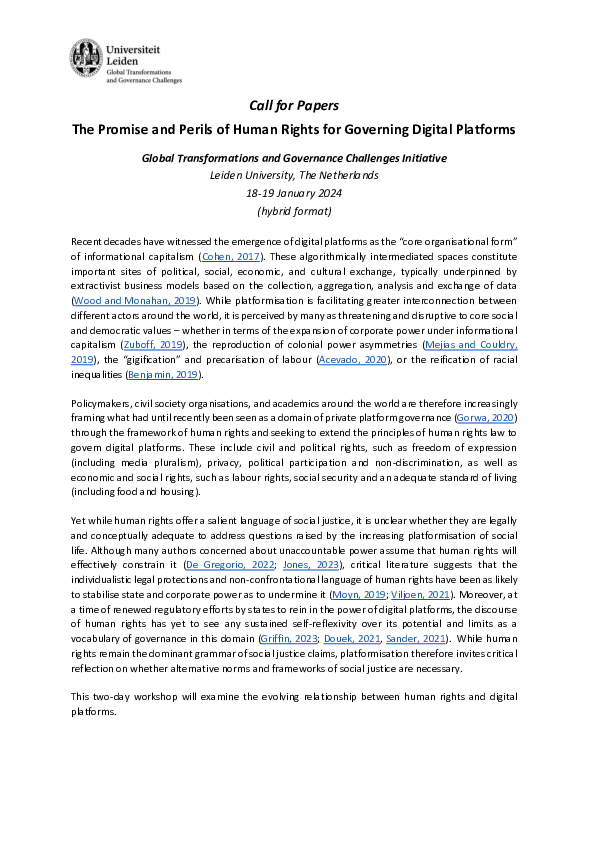 (PDF) Call for Papers: The Promise and Perils of Human Rights for ...