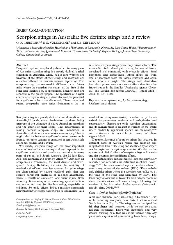 View of (PDF) Scorpion stings in Australia: five definite stings and a review