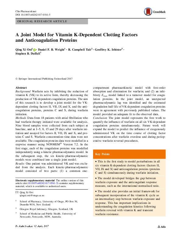 (PDF) A Joint Model for Vitamin KDependent Clotting Factors and