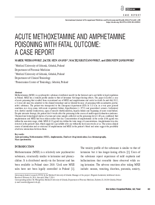 (PDF) Acute methoxetamine and amphetamine poisoning with fatal outcome ...