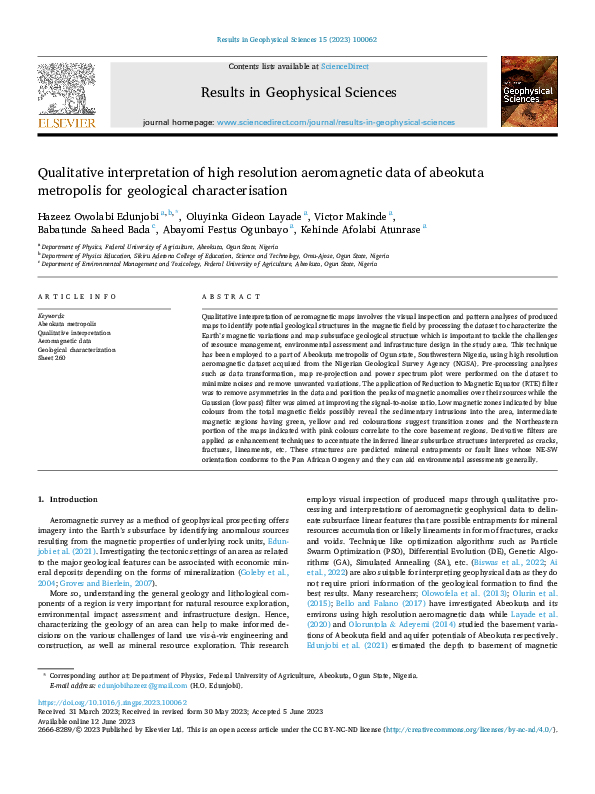(PDF) Qualitative interpretation of high resolution aeromagnetic data ...