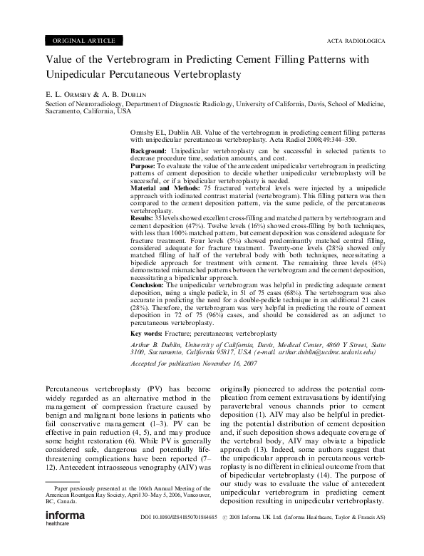 (PDF) Value of the vertebrogram in predicting cement filling patterns ...