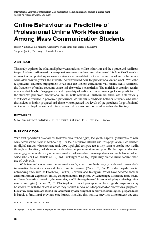 (PDF) Online Behaviour as Predictive of Professional Online Work ...