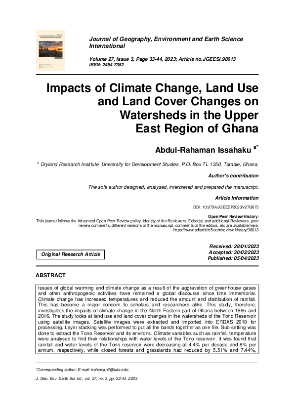 (PDF) Impacts of Climate Change, Land Use and Land Cover Changes on ...