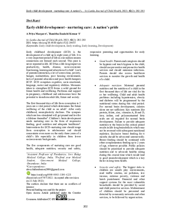 (PDF) Early child development - nurturing care: A nation’s pride
