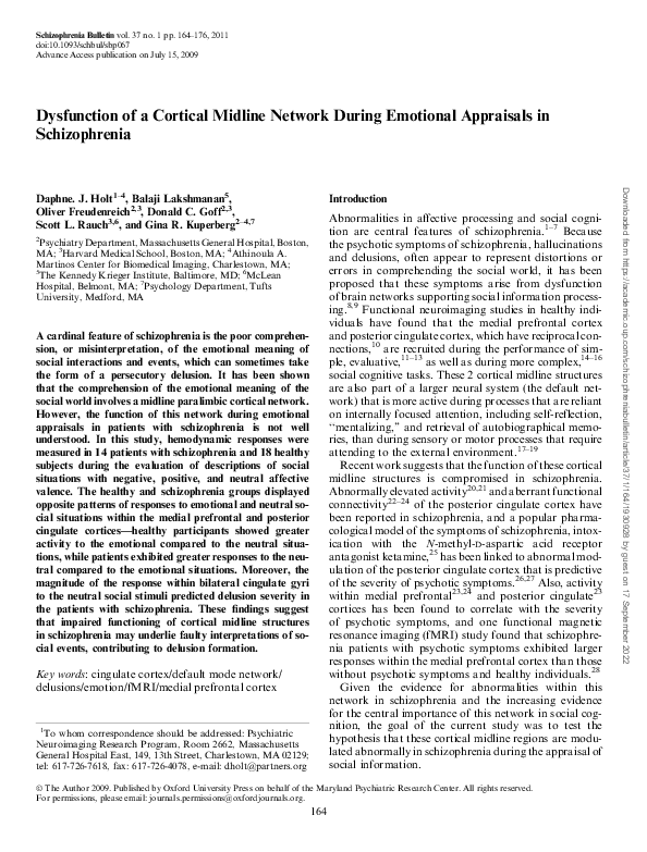 (PDF) Dysfunction of a Cortical Midline Network During Emotional ...