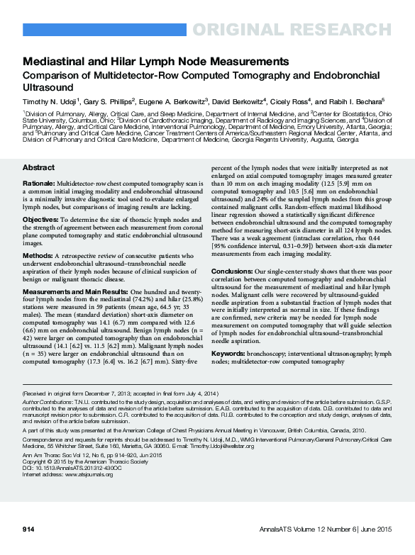(PDF) Mediastinal and Hilar Lymph Node Measurements. Comparison of ...