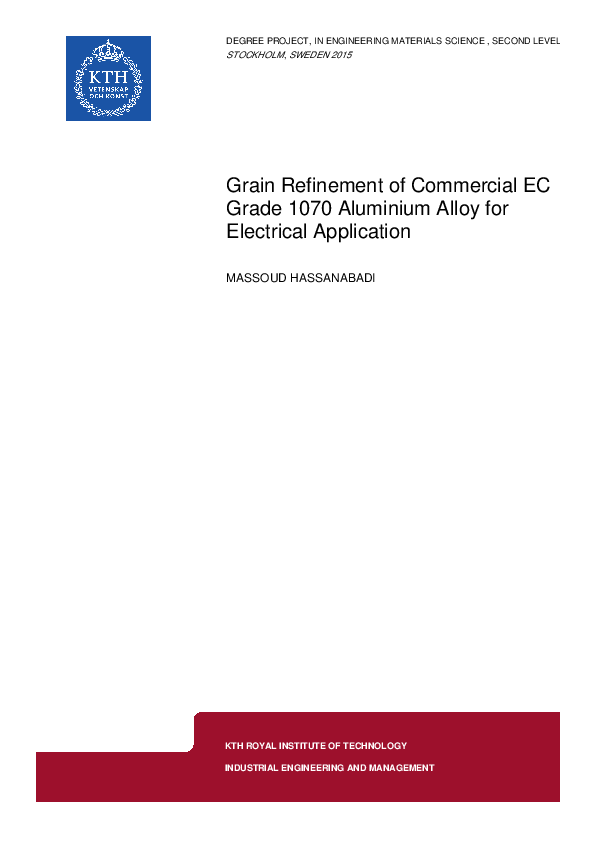 (PDF) Grain Refinement of Commercial EC Grade 1370 Aluminium Alloy for