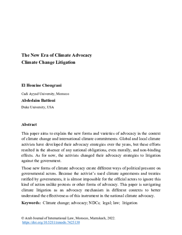 (PDF) The New Era of Climate Advocacy Climate Change Litigation