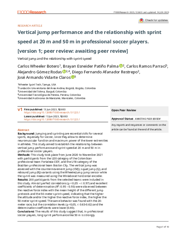 (PDF) Vertical jump performance and the relationship with sprint speed ...