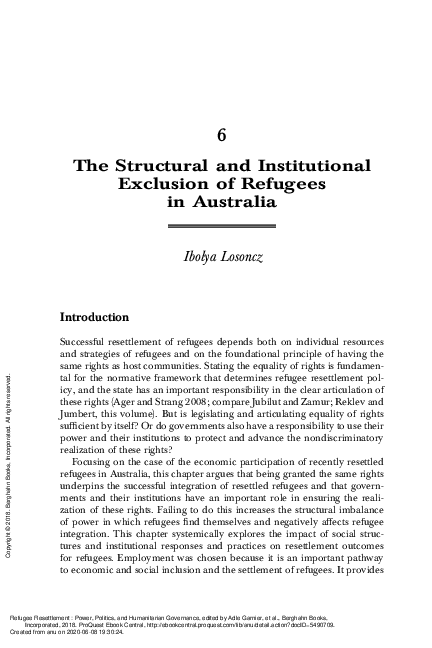 (PDF) 6 The Structural and Institutional Exclusion of Refugees in Australia