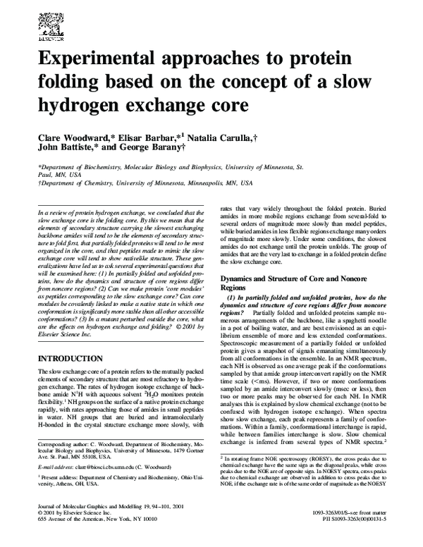 (PDF) Experimental approaches to protein folding based on the concept of a slow hydrogen