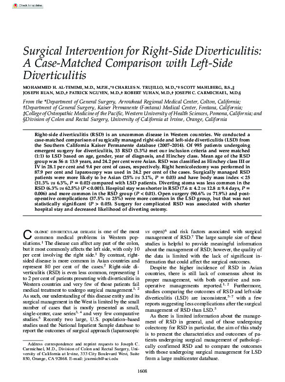 (PDF) Surgical Intervention for Right-Side Diverticulitis: A Case ...