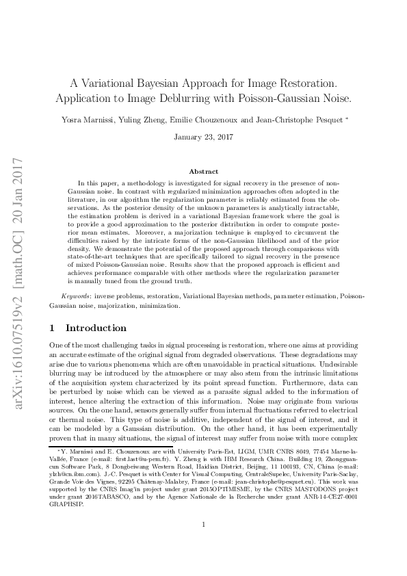 (PDF) A Variational Bayesian Approach for Image Restoration—Application ...
