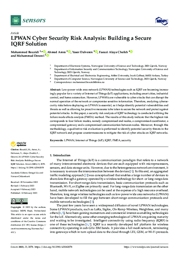 (PDF) LPWAN Cyber Security Risk Analysis: Building a Secure IQRF ...