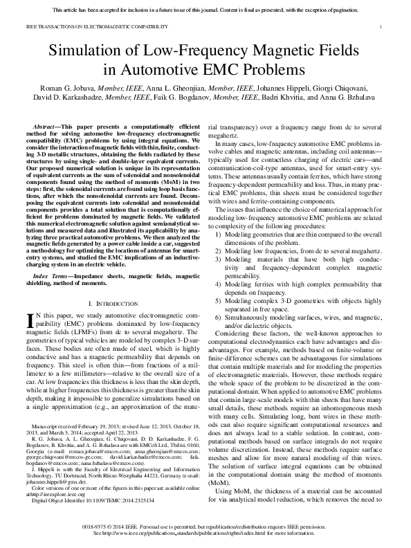 (PDF) Simulation of Low-Frequency Magnetic Fields in Automotive EMC ...