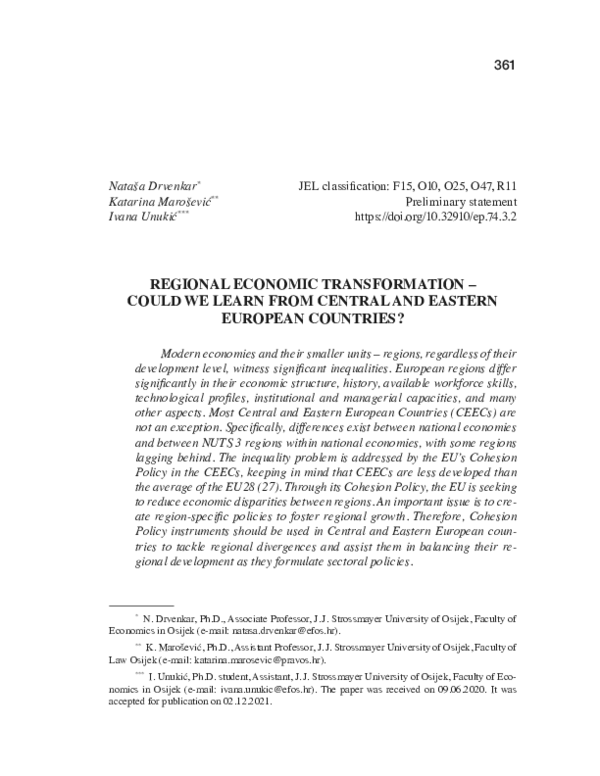 (PDF) Regional economic transformation -could we learn from Central and ...