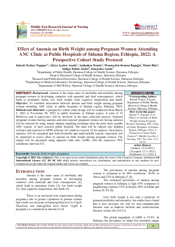 (PDF) Effect of Anemia on Birth Weight among Pregnant Women Attending ...