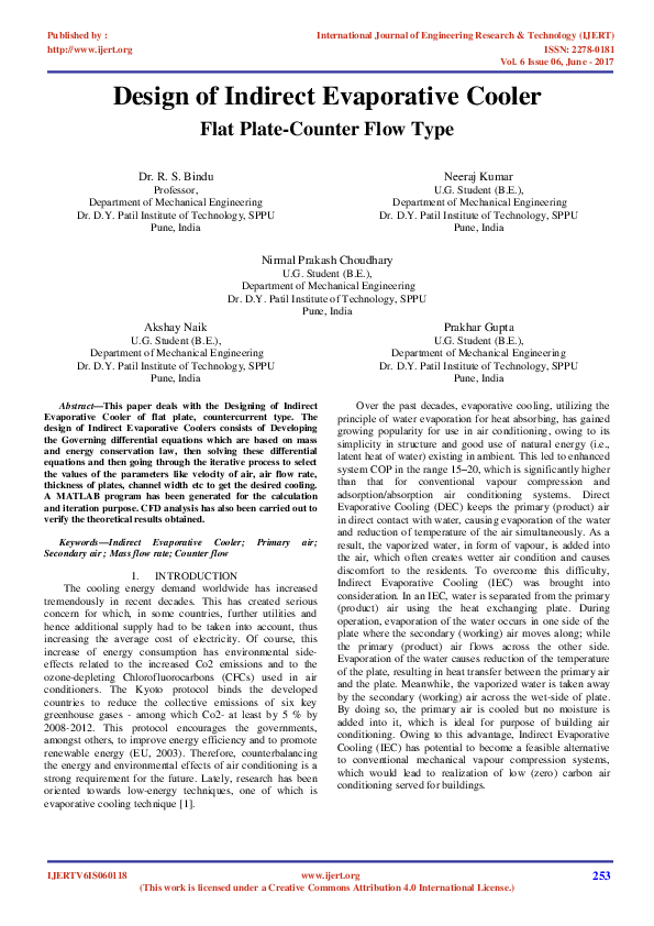 (PDF) Design of Indirect Evaporative Cooler